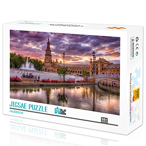 Rompecabezas de 1000 Piezas para Adultos y niños Royal Alcazar Palace of Seville Puzzles Clásicos 1000 Piezas Rompecabezas Imposible DIY decoración del hogar Rompecabezas Juguetes Regalo 52x38cm