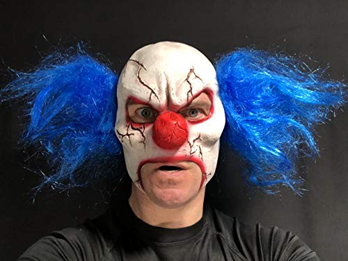 Rubber Johnnies Máscara de payaso asustada, boca abierta, látex, pelo rojo, máscaras de terror de zombi