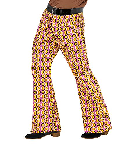 shoperama Pantalones retro para hombre con y sin patrón, disfraz de los años 70, tallas S/M, color: discos.