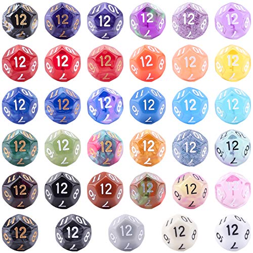 SIQUK 35 Piezas Dados de rol Poliédrico 12 Caras Dados de Colores para DND y Enseñanza de Matemáticas, con Bolsas