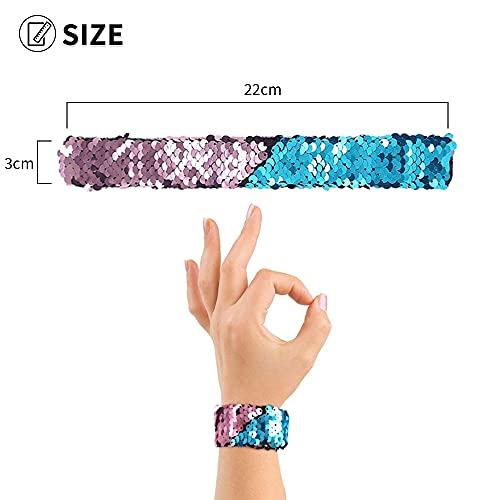 Slap Bracelets, 6 Piezas Reversible Glitter Snap Wristbands Sequins Bracelets,Pulseras de Juguete,Regalo de Fiesta de cumpleaños para niños y niñas favores