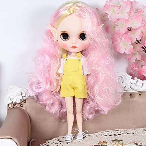 SM SunniMix Muñecas Lamera Larga de La Onda del Cabello con El Kit de Cuero Cabelludo de La Cabeza para Blythe Dress Pullip Dress Up Accesorios - Rosado