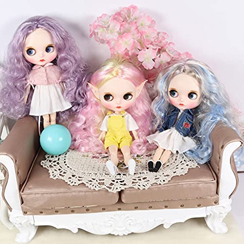 SM SunniMix Muñecas Lamera Larga de La Onda del Cabello con El Kit de Cuero Cabelludo de La Cabeza para Blythe Dress Pullip Dress Up Accesorios - Rosado