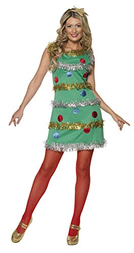 Smiffys-36992M Disfraz de árbol de Navidad, con Vestido y Diadema, Color Verde, M-EU Tamaño 40-42 (Smiffy'S 36992M)