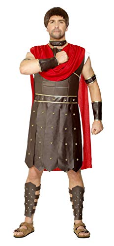 Smiffys- Disfraz de centurión, con Toga y Accesorios de Armadura para piernas, Brazos, muñecas y Cuello, Color marrón, L - Tamaño 42"-44" (Smiffy'S 29549L)