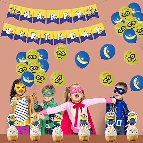 smileh Minions Cumpleaños Fiesta Decoración Globos Feliz Cumpleaños del Pancarta Decoración de Tartas para Niños Minions Decoraciones de Cumpleaños