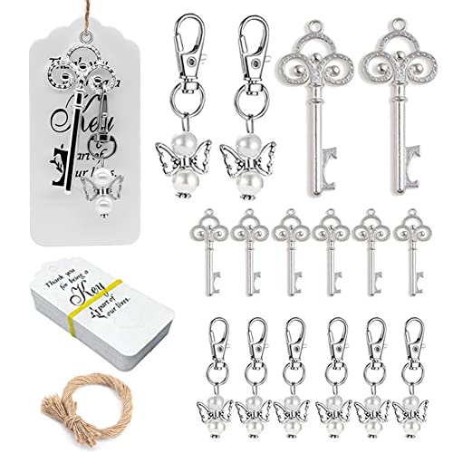 Soekodu Llaveros de ángel de la Guarda 25 Colgantes de ángel, 25 sacacorchos para Llaves, 25 Etiquetas, 25 cordeles, Regalos para Invitados, comunión para Bautizo, Boda, Fiesta de Navidad