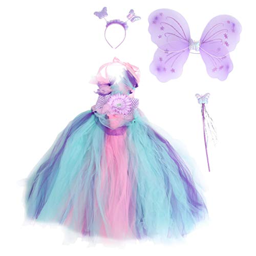 SOIMISS 1 Juego de Disfraces de Princesa Alas de Mariposa Diadema Varita Mágica Vestido de Hadas Fiesta de Bodas Vestido de Baile para Halloween Cosplay Fiesta de Disfraces L (Púrpura)