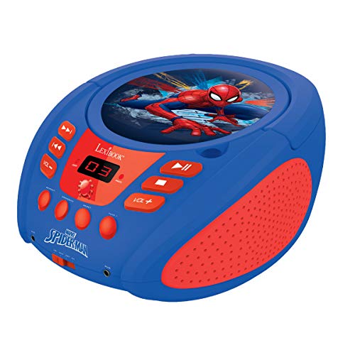 Spider-Man- Spiderman, Marvel-Reproductor Radio CD, Altavoz portátil aux-in y Toma micrófono con asa de Transporte (LEXIB, Color azul (Lexibook RCD108SP)
