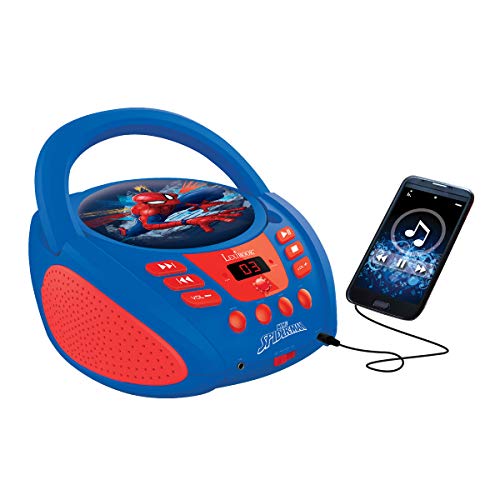 Spider-Man- Spiderman, Marvel-Reproductor Radio CD, Altavoz portátil aux-in y Toma micrófono con asa de Transporte (LEXIB, Color azul (Lexibook RCD108SP)