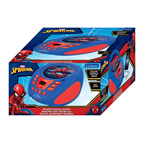 Spider-Man- Spiderman, Marvel-Reproductor Radio CD, Altavoz portátil aux-in y Toma micrófono con asa de Transporte (LEXIB, Color azul (Lexibook RCD108SP)