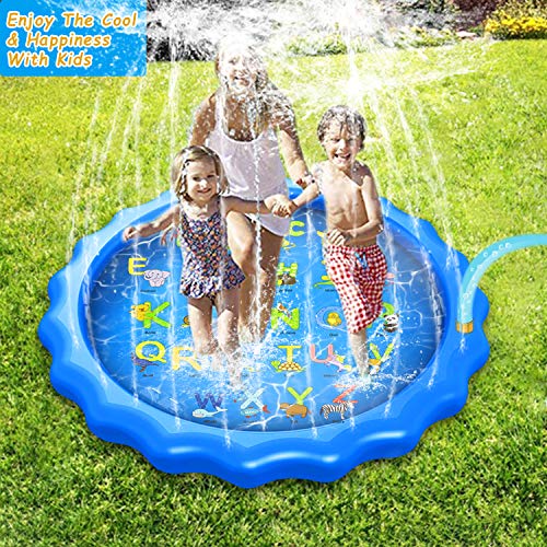Splash Pad 170CM Aspersor de Juegos de Agua para Niños, PVC Splash pad Almohadilla de Aspersión Juego de Agua Alfombra Juegos Piscina Niño Jardín de Verano Juguetes Acuático Actividades Familiares