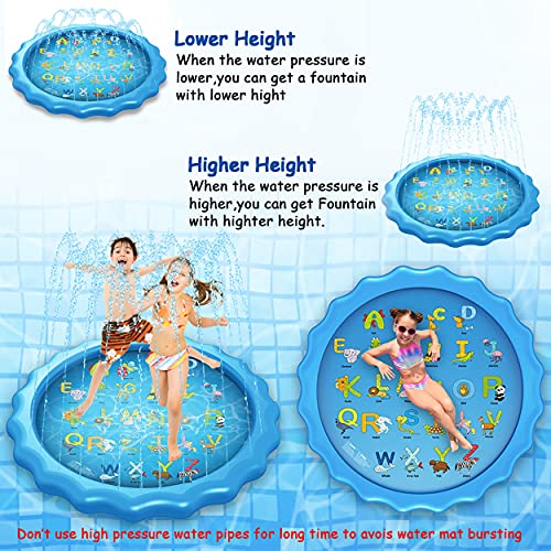 Splash Pad,Piscina Para Niños,Alfombra de Agua Para Niños 170cm,Juegos Acuaticos Aspersor Almohadilla Juego de Agua para Jardin Exterior,Aspersores Puede Usarse Como Parques Acuáticos,Patios,Césped,