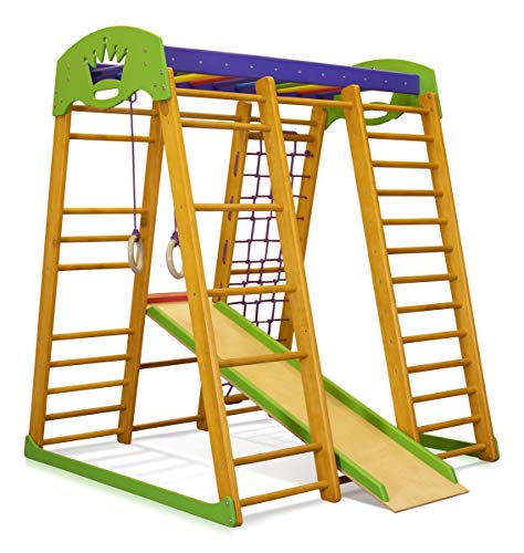 SportBaby Centro de Actividades con tobogán ˝Karapuz˝, Red de Escalada, Anillos, Escalera Sueco, Campo de Juego Infantil, Juguetes