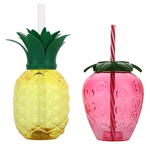 STOBOK 2 Pzas Taza Hawaiana con Tapa Y Paja Encantadora Piña Y Fresa de Bebida Fría Jarra para Piscina de Verano Tropical Luau Tiki Fiesta Suministros