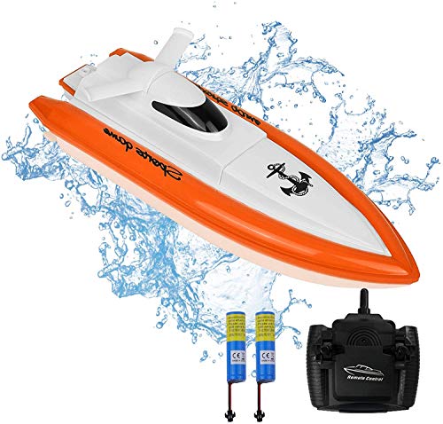 STOTOY Barco de Control Remoto, Velocidad 25 km/h, Barco Teledirigido de Carreras electrónica de Alta Velocidad con Mando a Distancia y 2 baterías Recargables, Bote Exterior para Piscina y Lagos