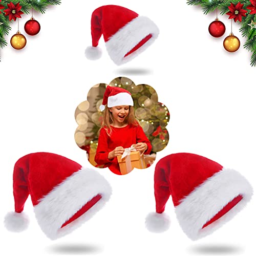 Sunshine smile Gorro de Papá Noel,Gorro de Navidad para Adultos,Gorro Navideño para Niño,Gorro de Navidad de Felpa Suave,Unisex Sombreros Rojos de Navidad,Gorro de Papá Noel Gorro de Papá Noel(2+1)