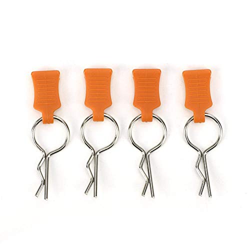 T best RC Body Clips R Pins + Conjunto de Soporte de fijación 1/5 1/8 RC Body Shell Clips Pin Pin RC Body Clips Bent Springy R Pins(Naranja)
