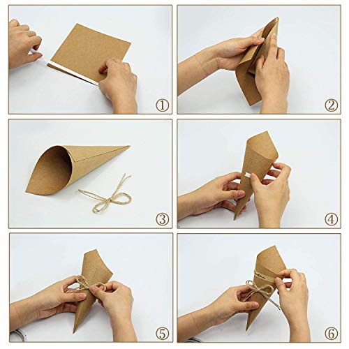 Tangger 100PCS Conos de Arroz para Bodas Hechos,Cono de Confeti Bolsa de Papel de Caramelo Retro Kraft Papel Fiesta de vacaciones Regalo Embalaje(50 Negro,50 Marrón)