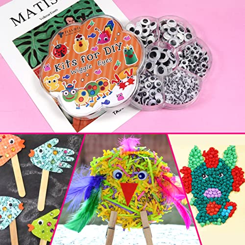 TOAOB 770 Piezas Ojos Móviles Autoadhesivo 4 mm a 12 mm de 7 Tamaños Adhesivos Ojos Negros de Plástico para Manualidades de Scrapbooking Accesorios Decoración Navideña Juguete
