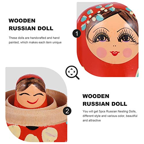 TOYANDONA 5 Piezas Estilo Matryoshka Colección de Muñecas Rusas Muñeca de Anidación Muñeca de Apilamiento de Madera Pintada a Mano Recuerdo Muñeca Rusa Decoración del Hogar Regalo para