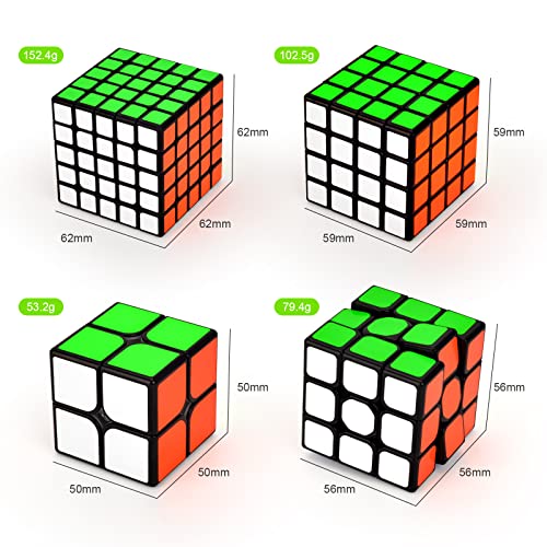 TOYESS Speed Cube Set, Cubo de Velocidad 2x2 3x3 4x4 5x5 Stickerless, Cubo Mágico Rompecabezas Juguetes Traje, Niños & Adulto (4 Pack), Negro