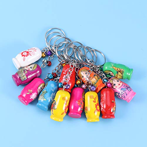Toyvian 12 llaveros de madera con diseño de matrioska, muñecas de juguete de madera, llaveros para el coche, llaveros, regalo, fiesta, obsequio, diseño aleatorio