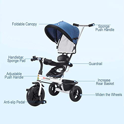 Triciclo Evolutivo Toral Trikes- Blanco 2 in1 triciclos for niños con dosel plegable / manija de empuje, Childern for Niños / Niñas 1-5 años, carga 55 lb (Color: Blanco + rojo) ( Color : White+blue )