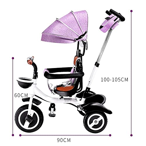 UKUOFL Baby Trike Baby - Pedales de Triciclo para niños 4 en 1 Barandilla Desmontable Niño niña Toldo Ajustable Arnés de Seguridad para 8 Meses - 6 años para niños de 1 a 3 años Happy House