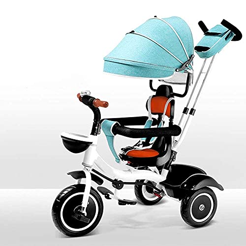 UKUOFL Baby Trike Baby - Pedales de Triciclo para niños 4 en 1 Barandilla Desmontable Niño niña Toldo Ajustable Arnés de Seguridad para 8 Meses - 6 años para niños de 1 a 3 años Happy House