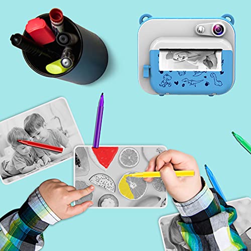 Ukuu Cámaras Instantáneas para Niños, Recargable Cámaras Fotos con Pantalla de 2,0" Incluye 3 Rollos Impresión Papel, 32GB TF y Bolígrafos Colores Regalos Navidad ​para Niños Niñas de 3-12 Años Azul