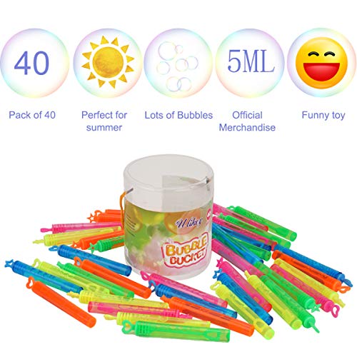 Ulikey 40 PCS Pompas de Jabón de 5 Colores Varitas, Varita de Burbuja, Tubos para Crear Burbujas de Jabon, Surtidos Pompas Jabon para Favores De Fiesta, Juguetes para Niños Exterior Interior