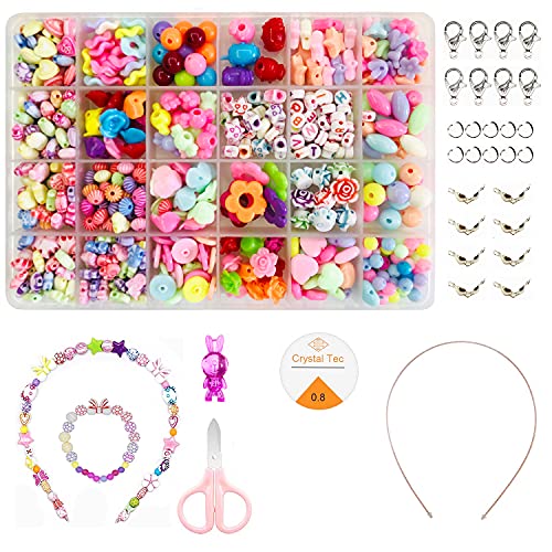 VAIYNWOM Cuentas para Enhebrar para Niños, Abalorios para Hacer Pulseras, Manualidades, Joyas, Perlas para Enhebrar, Collares, Juego de Regalo para Niños 4+ Años, 24 Colores, Estilo Mixto y a Juego