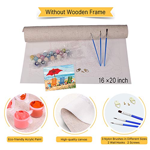 VIKMARI Kit de Pintura por números para Adultos Paisaje DIY Pintura al óleo por número Kit para niños Pintura por número con Pinceles Lupa para decoración de Pared 40 x 50cm Silla de Playa Sin Marco
