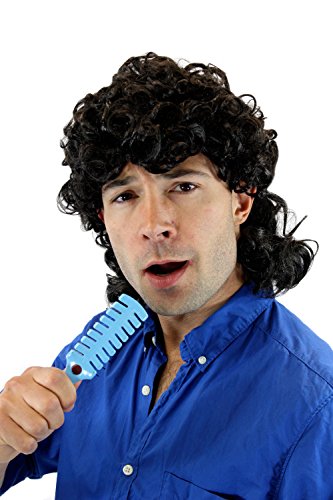 WIG ME UP- 3751-P1 Peluca Hombres Carnaval Halloween Rizado de Color Negro Popstar kinki