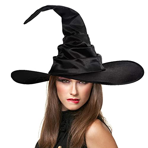 XuHangFF - Sombrero de mago con pliegues negros para bruja en ángulo, sombrero de mago para Halloween