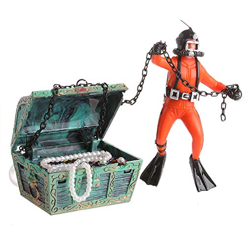 YAKAMOZ Cazador de tesoro de acción del prolongador acuario, decoración de paisaje de resina mini decoración submarino para acuario, color naranja