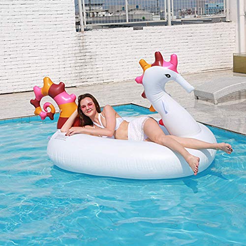 YAMMY Gran Caballito de mar Inflable Fila Flotante Juguetes de Piscina para Montar en la Piscina Flotador de Piscina Juguetes para Fiestas Boya de Animales Piscina Inflables Balsa WA (Piscina)