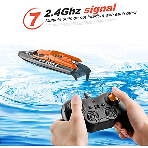 YDHNB Lancha RC, Lancha de Carreras Electrónica de Alta Velocidad con Control Remoto y Baterías Recargables, 2.4GHz Barco de Carreras de 4 Canales ​para Piscinas y Lagos,Naranja,1 Battery