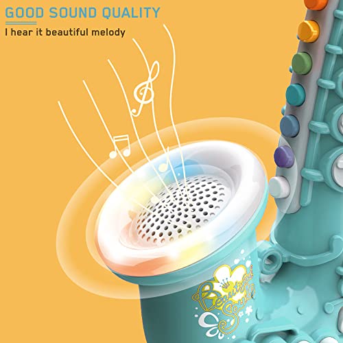 Yideng Saxofón de Juguete para niños, saxofón de plástico de 8 Notas música, Instrumentos Musicales, Juguete Educativo temprano para bebés y niños (Azul)
