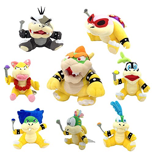 Yijinbo Super Mario Bros Koopalings - Peluche de peluche (8 unidades), diseño de rey Bowser Lemmy Larry Roy Wendy O. Morton Larry Iggy