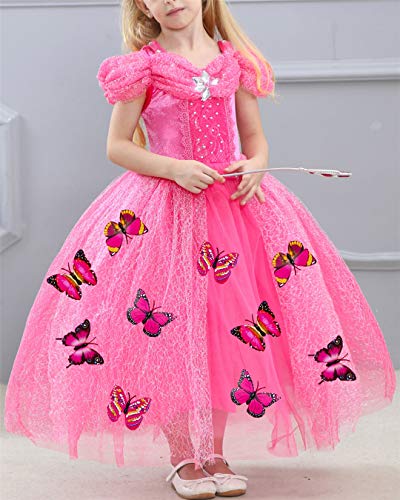 YOSICIL Vestido de Princesa Elsa Bella Niñas Disfraz Princesa Frozen Azul Rosa Vestidos de Fiesta de Tul Tutu y Accesorios Mariposa Fancy Dress Traje de Cumpleaños Boda 3-10 años 100-150cm