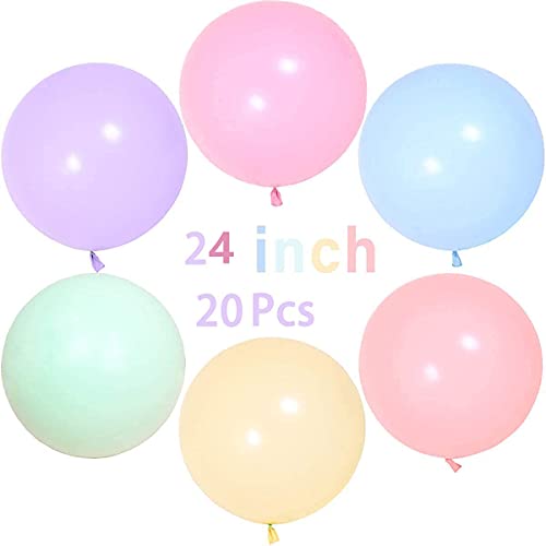 yuechen 20 Piezas Globos Gigantes de Fiesta, 60cm/24 pulgadas Globos Grandes Látex, Gigante Globos de Colores para Fiesta Cumpleaños Bodas Bautizo Graduación Navidad Carnaval Celebraciones