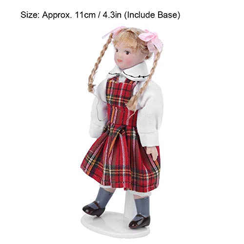 Zerodis 1:12 Modelo de muñeca de Porcelana de simulación Trenza Larga Vestido Rojo Chica Mini Juguete Modelo de muñeca Accesorios de casa de muñecas Juego de rol Regalo para niños y niñas(Muñeca)