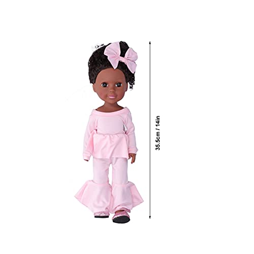 Zerodis Reborn Baby Doll, 35cm / 14in Realista Chica Negra Suave de Alta Simulación Juguete de Vestir Afroamericano con Pelo Rizado Rosa Horquilla para Niños Madre