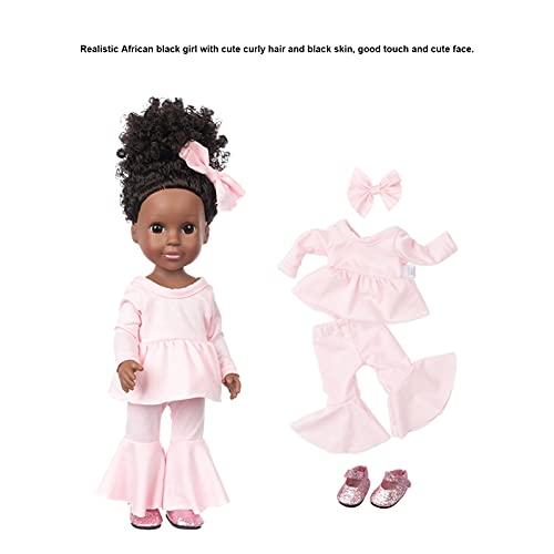 Zerodis Reborn Baby Doll, 35cm / 14in Realista Chica Negra Suave de Alta Simulación Juguete de Vestir Afroamericano con Pelo Rizado Rosa Horquilla para Niños Madre