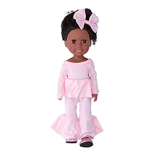 Zerodis Reborn Baby Doll, 35cm / 14in Realista Chica Negra Suave de Alta Simulación Juguete de Vestir Afroamericano con Pelo Rizado Rosa Horquilla para Niños Madre