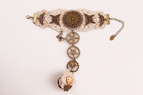 ZHIRCEKE Pulsera de Engranajes de Muelle de muñeca Steampunk, Pulsera de Encaje Vintage de Gama Alta