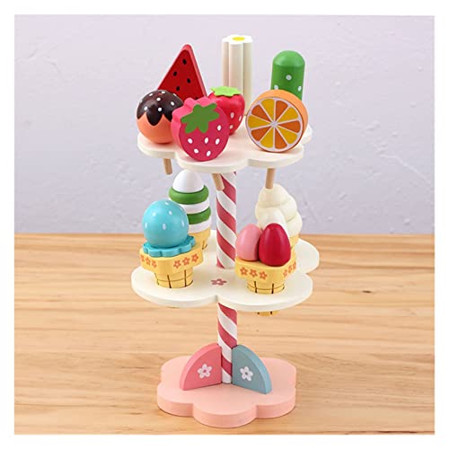 ZSYXM Cocina Juguete Cocina de Madera Juguetes de Comida Juego de té de Fresa Cocina Niños Helado Soporte de té de la Tarde (Color : Tea)