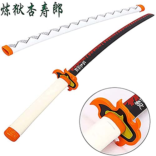 104cm Anime Black Samurai Ninja Sword con vaina, para Demon Slayer Purgatory Kyojuro, Katana Sword Weapon Props Anime Ninja Sword Toy, Anime Fans